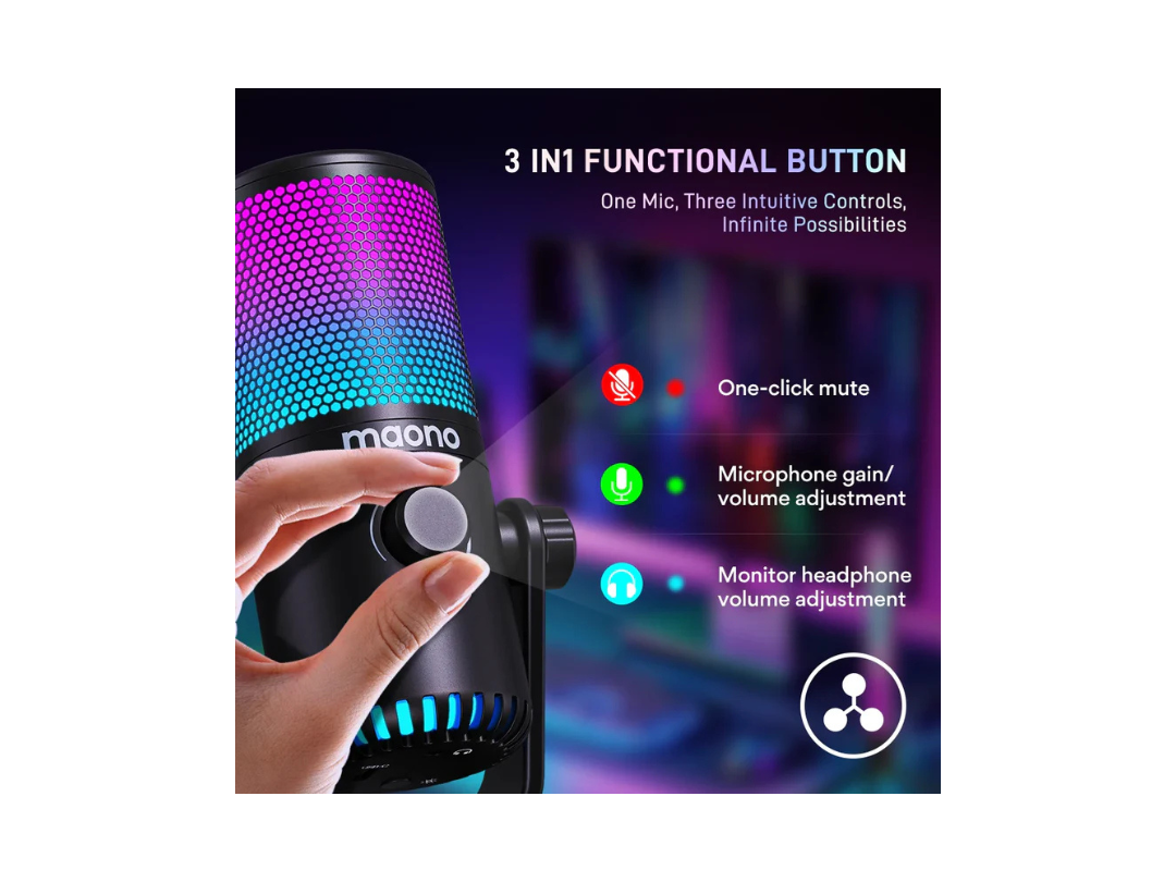 MAONO DM30-RGB USB Gaming Microphone for PC, Programmable Condenser Mic with RGB Light - Black MAONO DM30-RGB USB Gaming Microphone for PC, Programmable Condenser Mic with RGB Light - Black
